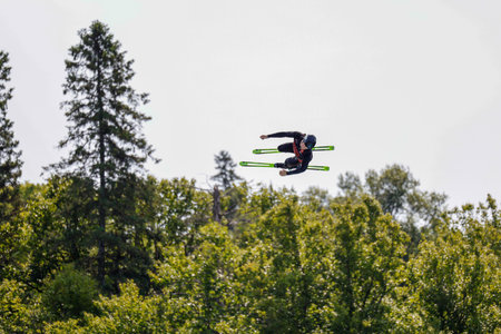 Freestyle Ski Jumping Event in Summer in Quebec.