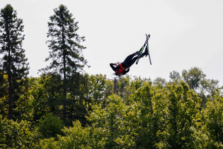 Freestyle Ski Jumping Event in Summer in Quebec.