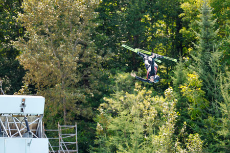 Freestyle Ski Jumping Event in Summer in Quebec.