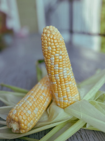 Corn on the cob. Selective focus.の写真素材