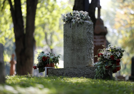 Gravestone in a cemetery in the city.