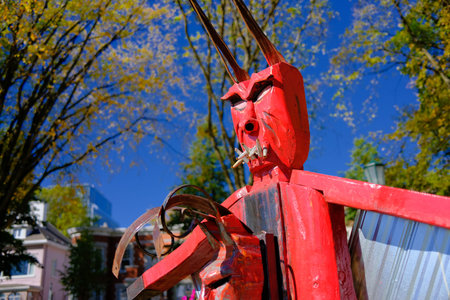 Sculpture of a devil's head. Halloween decoration.