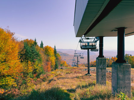 Cable car on the top of the mountain in autumn season.の写真素材