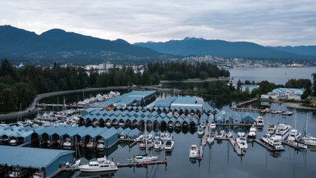 Vancouver, BC, Canada. Cityscape of downtown Vancouver with its marina and buildings.