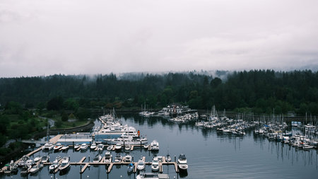 Aerial view of a marina in Vancouver, British Columbia, Canada