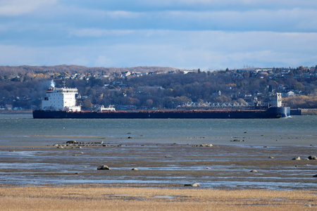 Large cargo ship on the St. Lawrence River in Quebec.