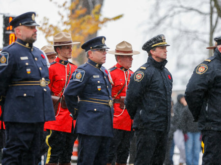 Military parade in Quebec. Remembrance Day ceremony in Quebec city. Canada