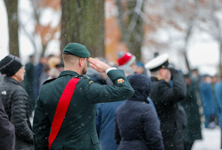 Military parade in Quebec. Remembrance Day ceremony in Quebec city. Canada
