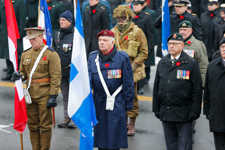 Military parade in Quebec. Remembrance Day ceremony in Quebec city. Canada