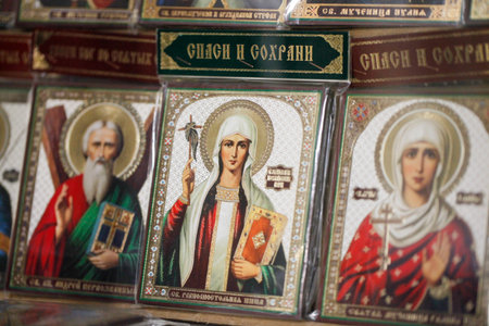 An icon of a saint in a Russian Orthodox church.のeditorial素材