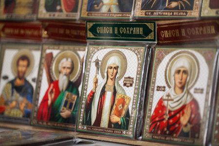 An icon of a saint in a Russian Orthodox church.のeditorial素材