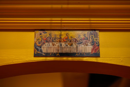 An icon of a saint in a Russian Orthodox church.のeditorial素材