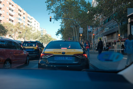 Taxi on the streets of Barcelona, Spain