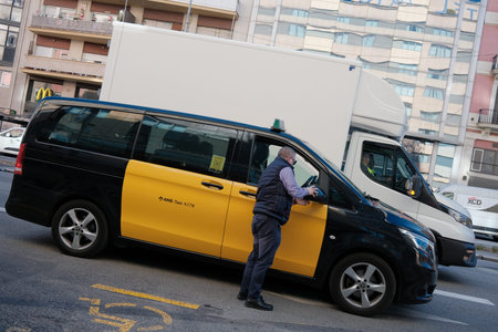 Barcelona,  Spain. Taxi on the streets of Barcelona, Spain