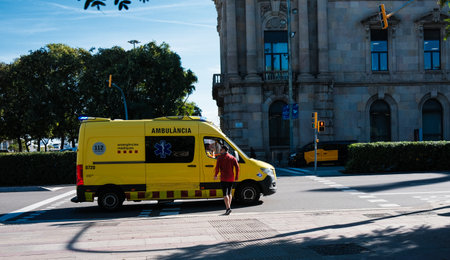 Ambulance in the streets of Barcelona, ââââSpain.のeditorial素材