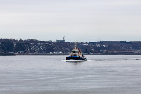 A tugboat on the St. Lawrence River in Quebec City.のeditorial素材