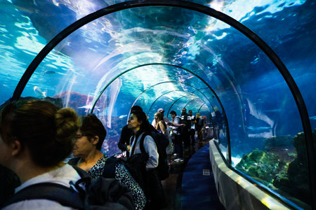 The Aquarium in Barcelona. The Barcelona Aquarium in the Port Vell of Barcelona, Spain.のeditorial素材