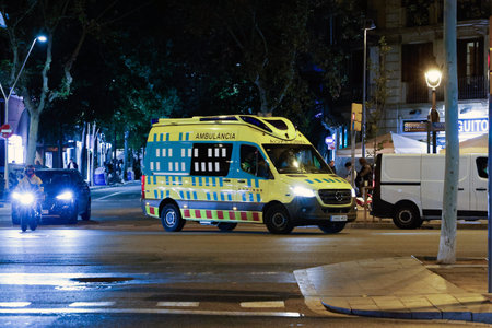Ambulance in the streets of Barcelona, â€‹â€‹â€‹â€‹Spain. Ambulance in Barcelona...