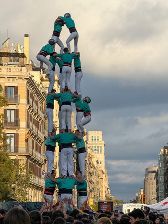 Barcelona, â€‹â€‹â€‹â€‹Spain. The Castells of Barcelona. Human towers erected in...