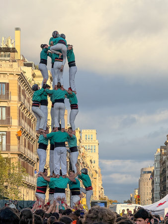 Barcelona, â€‹â€‹â€‹â€‹Spain. The Castells of Barcelona. Human towers erected in...