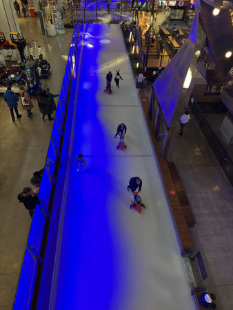 People skating in the shopping mall in Quebec city, Canada.