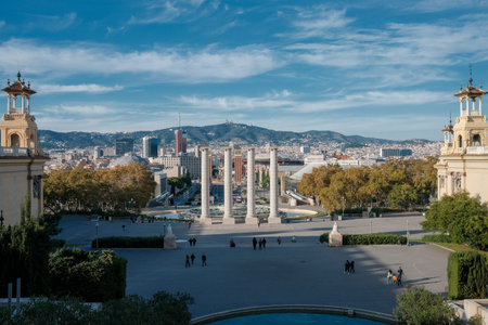 National Museum of Art in Barcelona, Catalonia, Spain. The four columns in front of the National Art...