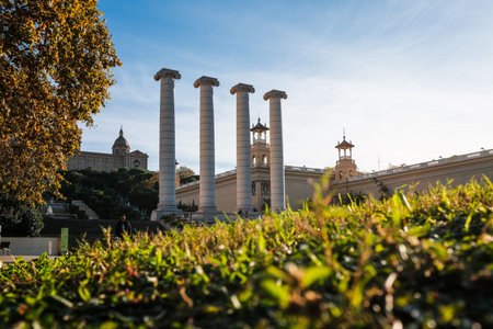 National Museum of Art in Barcelona, Catalonia, Spain. The four columns in front of the National Art...