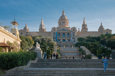 The facade of the National Art Museum of Catalonia in Barcelona, Spain.のeditorial素材