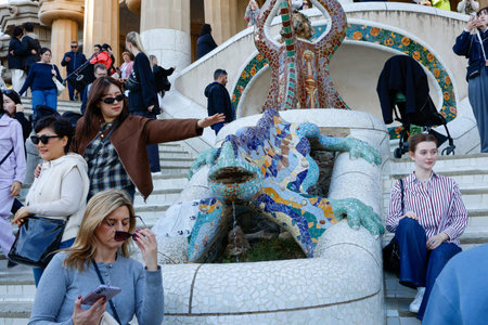 Tourists visiting the famous Park Guell in Barcelona, Spainのeditorial素材