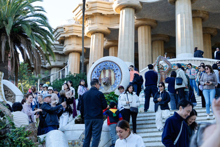 Tourists visiting the famous Park Guell in Barcelona, Spainのeditorial素材