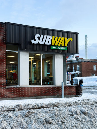 Quebec, Canada. Facade of a Subway restaurantのeditorial素材