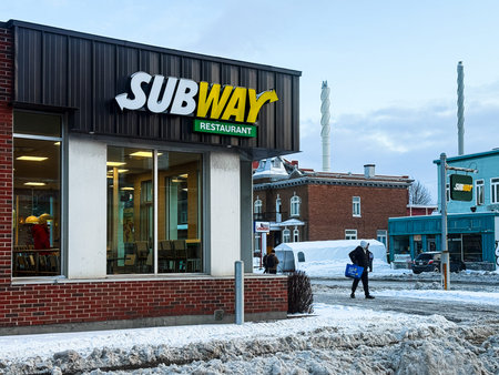 Quebec, Canada. Facade of a Subway restaurantのeditorial素材