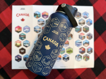A bottle of tourist water from Canada by the company Let's Wanderのeditorial素材