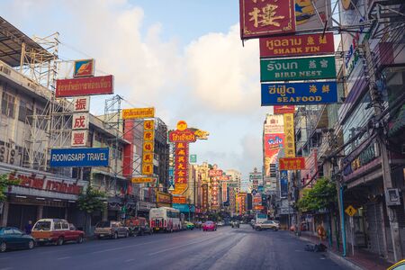 Chinatown , Bangkok , Thailand -March 26 , 2017: street with colored billboard in Yaowarat road , famous place of Chinatown in dayのeditorial素材