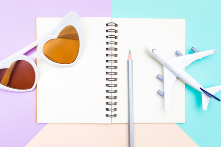 travels accessories items on pastel colors background, Summer vacation conceptの写真素材