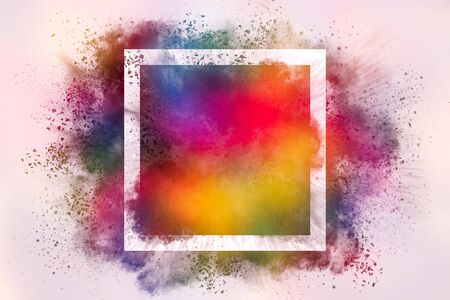 explosion of yellow , red and blue powder . Freeze motion of color dust exploding. 3D redering background .の写真素材