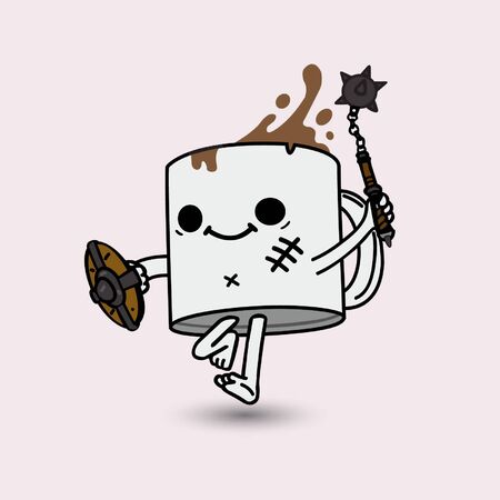 Coffe fighter cartoon vector illustrationのイラスト素材