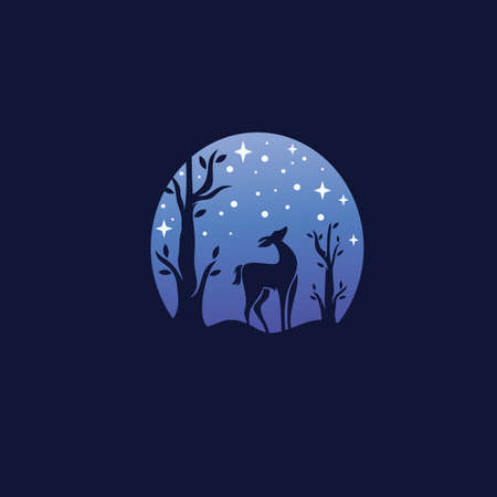 Animal logo with night deer illustrationのイラスト素材
