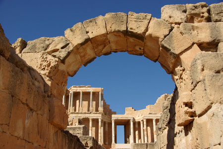 Roman ruins in Sabratha, Libyaの写真素材