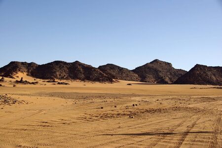 Trail in Libyan desertの写真素材