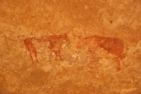 Rock painting, Libyaの写真素材