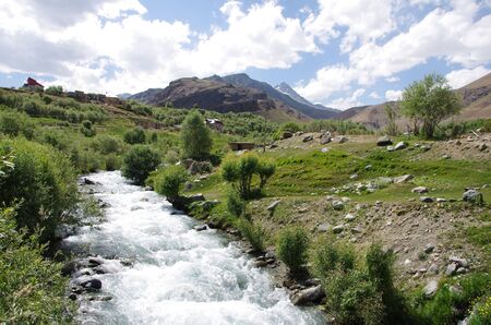 Torrent between Sonamarg and Kargil in Ladakh, Indiaの写真素材