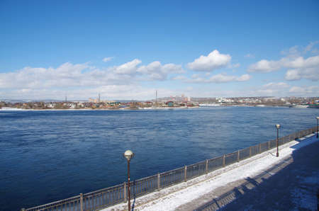 Angara river in winter in Irkutsk in Siberia, Russiaの写真素材