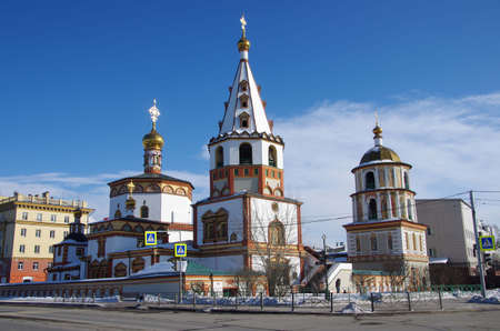 Epiphany cathedral in winter in Irkutsk in Siberia, Russiaの写真素材