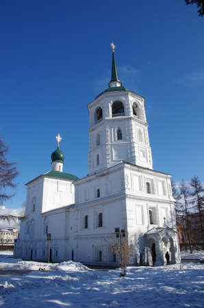 Orthodox church in Irkutsk in winter in Siberia, Russiaの写真素材