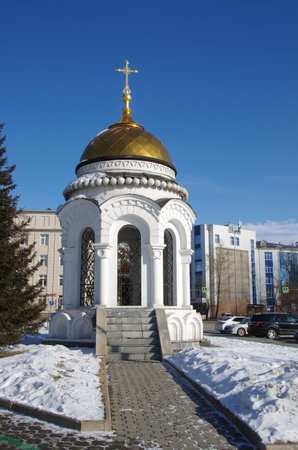 Memorial in the city of Irkutsk in winter in Siberia, Russiaの写真素材