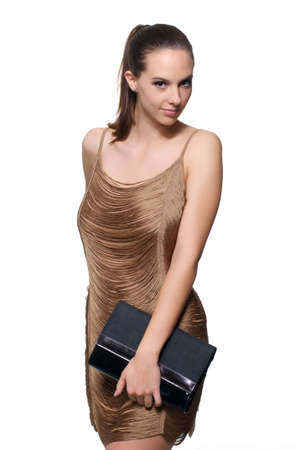 Woman in dress looking at camera の写真素材