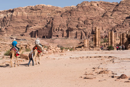 Petra Town and two camelsの写真素材