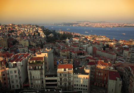 The historical region of Galata and the Bosporus in Istanbulの写真素材