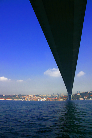 View of the first intercontinental bridge of Bosporus in Istanbulの写真素材
